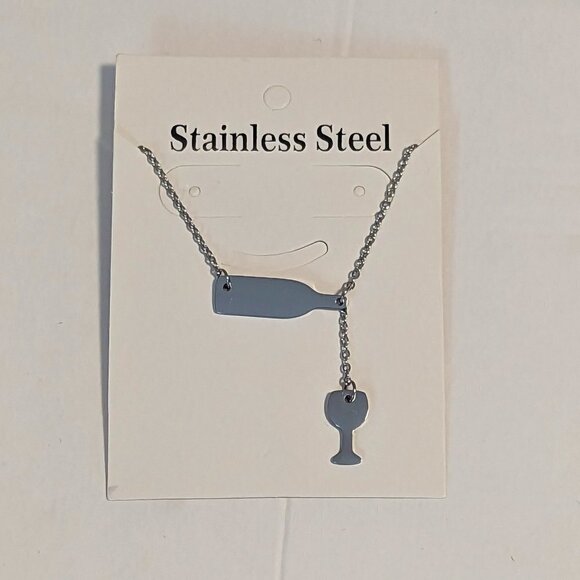 Necklace Pouring Wine Bottle Glass Stainless Steel Dainty Cascade - Picture 2 of 3